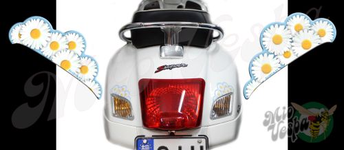 Rear Daisies Set Left and Right in ice blue Turn Signal Extensions 3D Decals for Vespa GTS GTV 250 300 models